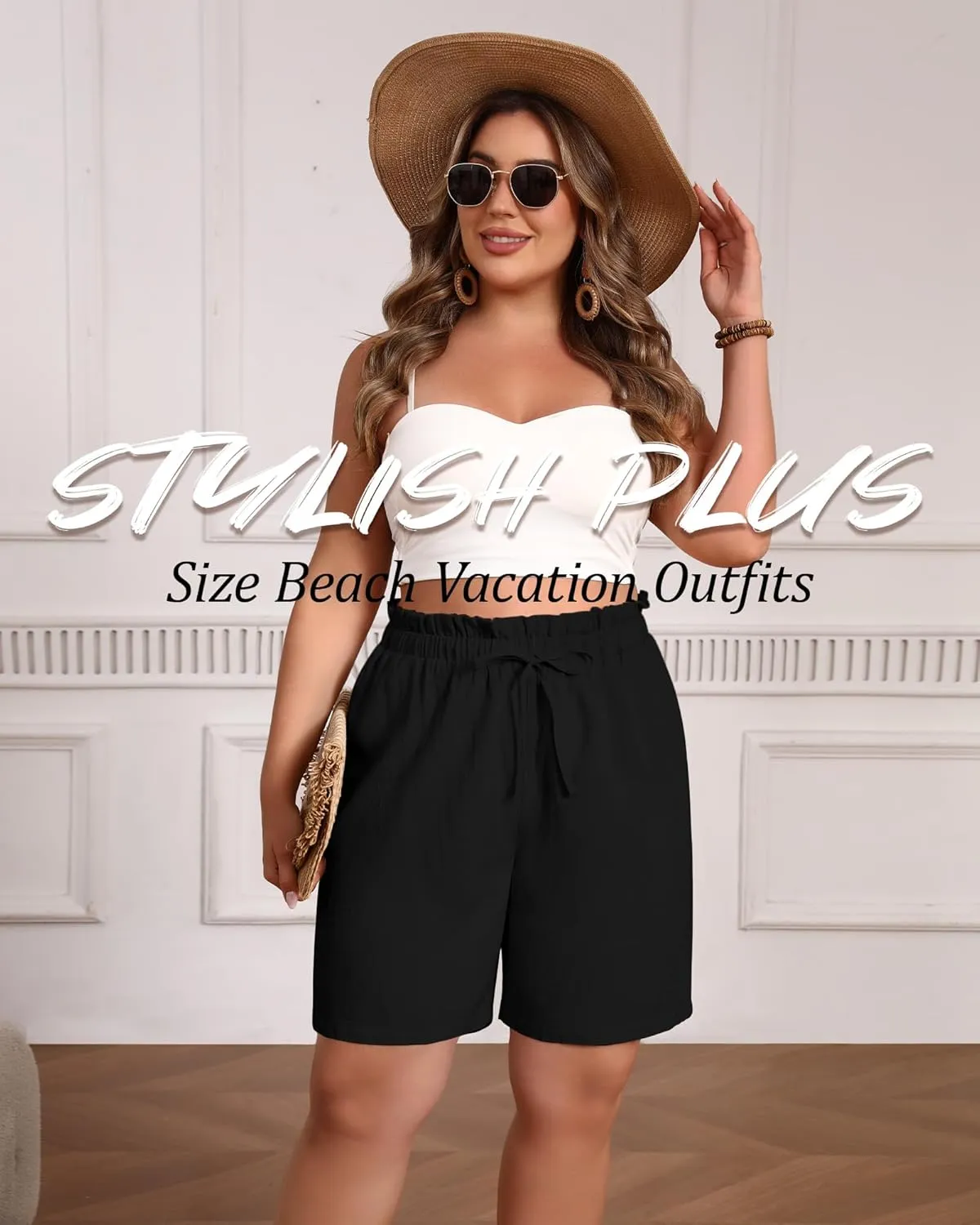 2 Pack Women's Casual Linen Shorts Bermuda Plus Size L-5xl Cotton Knee Length High Waist Summer Shorts with Pockets