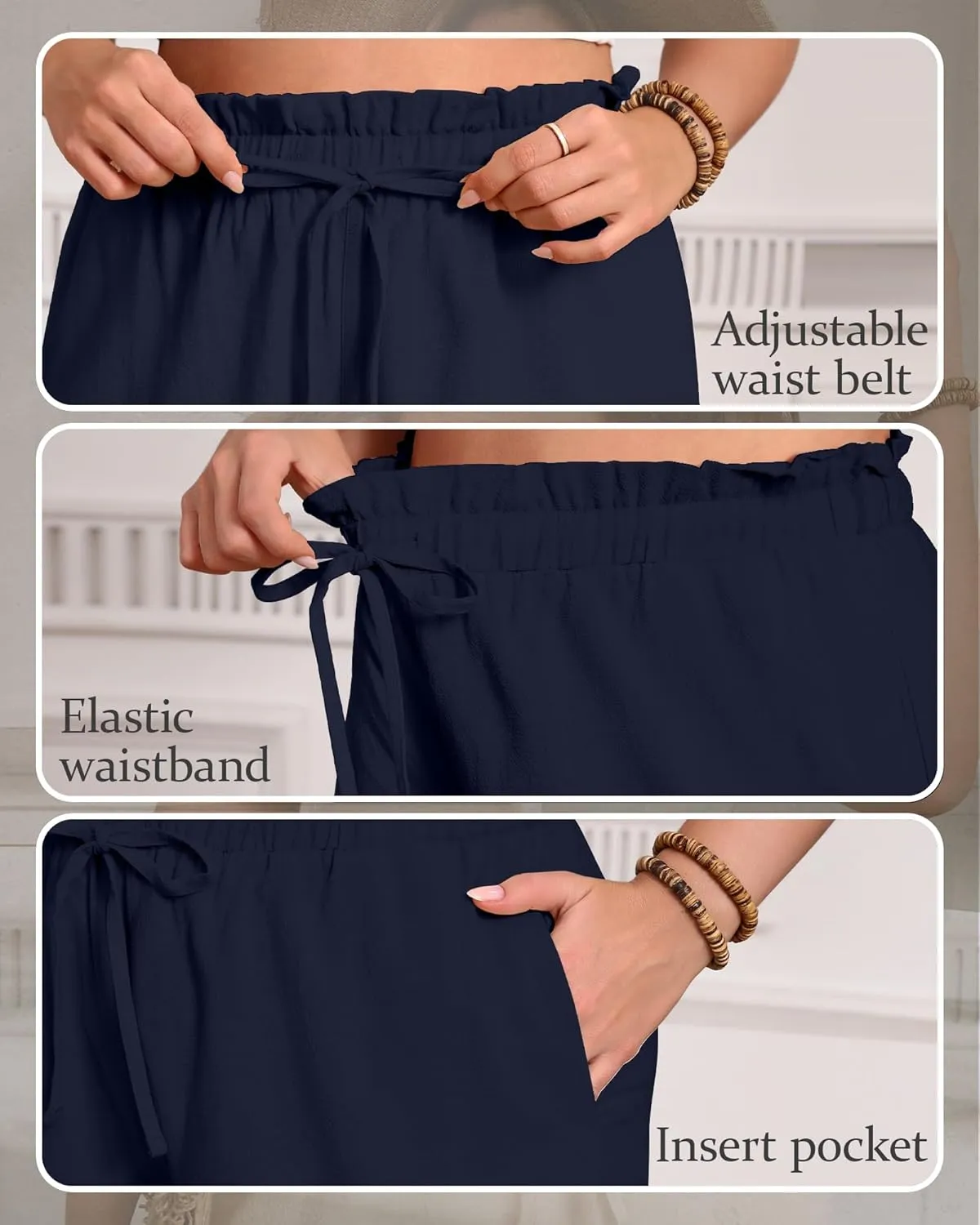 2 Pack Women's Casual Linen Shorts Bermuda Plus Size L-5xl Cotton Knee Length High Waist Summer Shorts with Pockets