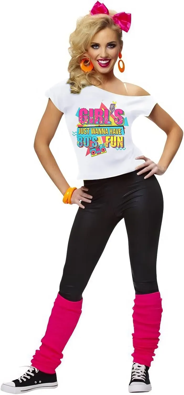 90s 80s Outfit for Women 80's Theme Party Disco Shirt Off The Shoulder Tops Vintage 90s Neon Off Shoulder Top