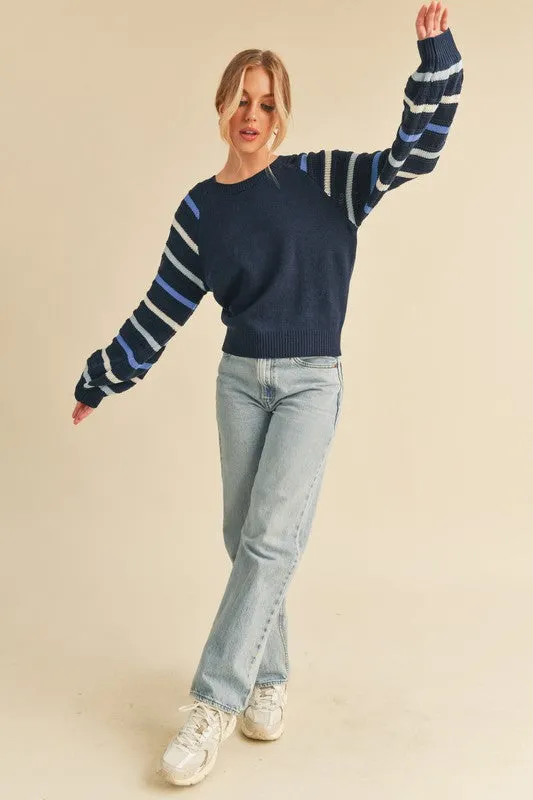 Aemi   Co Jannis Striped Sleeve Sweater