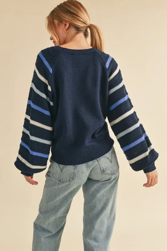 Aemi   Co Jannis Striped Sleeve Sweater