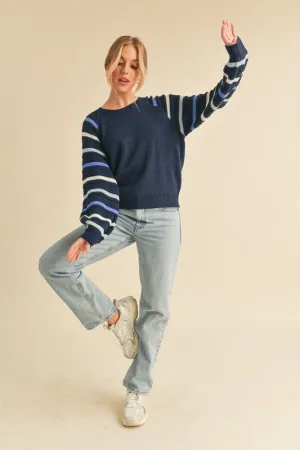 Aemi   Co Jannis Striped Sleeve Sweater