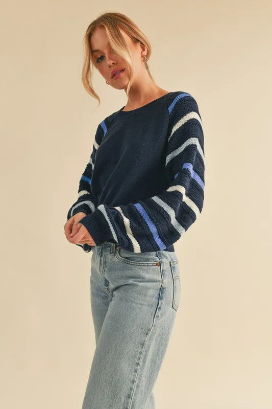 Aemi   Co Jannis Striped Sleeve Sweater