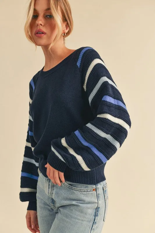 Aemi   Co Jannis Striped Sleeve Sweater