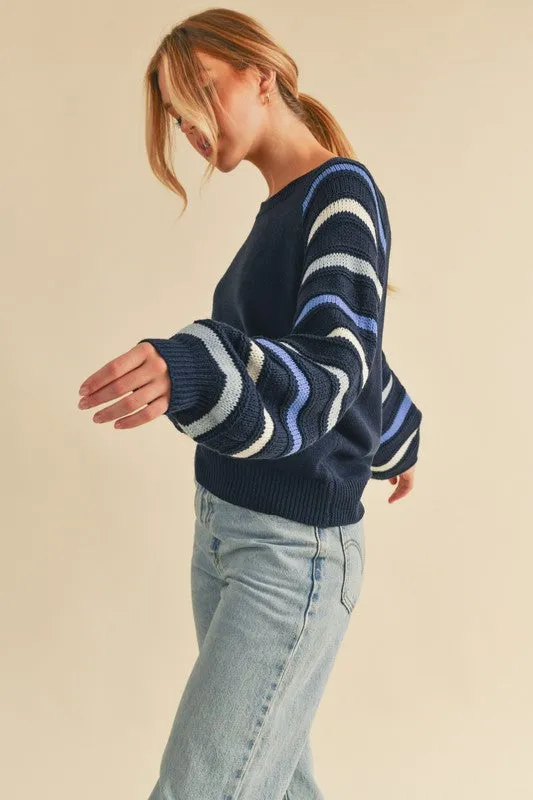 Aemi   Co Jannis Striped Sleeve Sweater