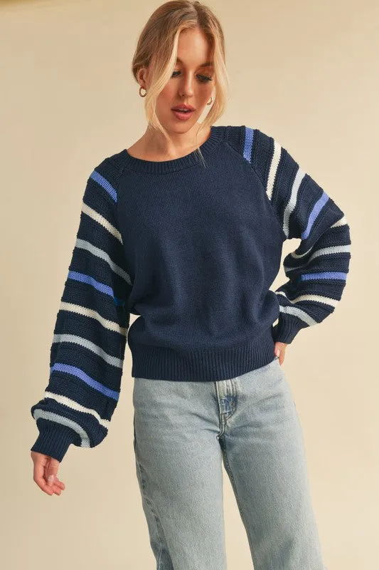 Aemi   Co Jannis Striped Sleeve Sweater