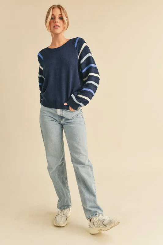 Aemi   Co Jannis Striped Sleeve Sweater