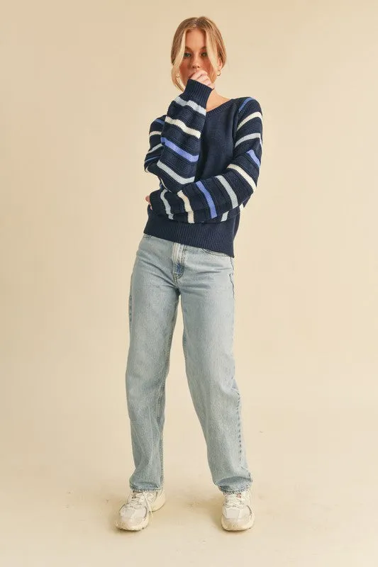 Aemi   Co Jannis Striped Sleeve Sweater