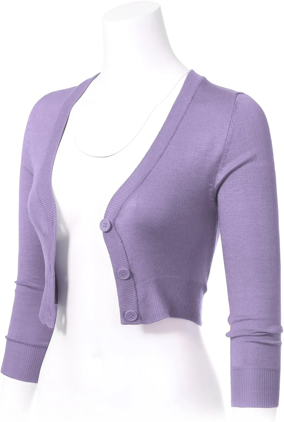 Allsense Women's 3/4 Sleeve Button-Down V-Neck Cropped Bolero Shrug Cardigan