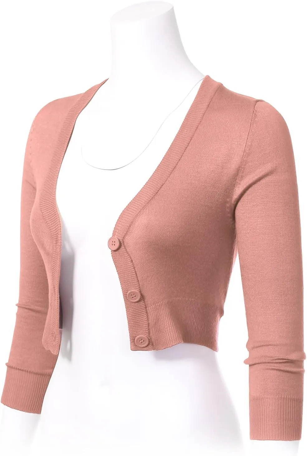 Allsense Women's 3/4 Sleeve Button-Down V-Neck Cropped Bolero Shrug Cardigan
