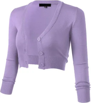 Allsense Women's 3/4 Sleeve Button-Down V-Neck Cropped Bolero Shrug Cardigan
