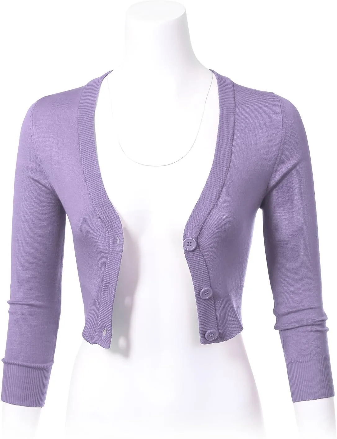 Allsense Women's 3/4 Sleeve Button-Down V-Neck Cropped Bolero Shrug Cardigan