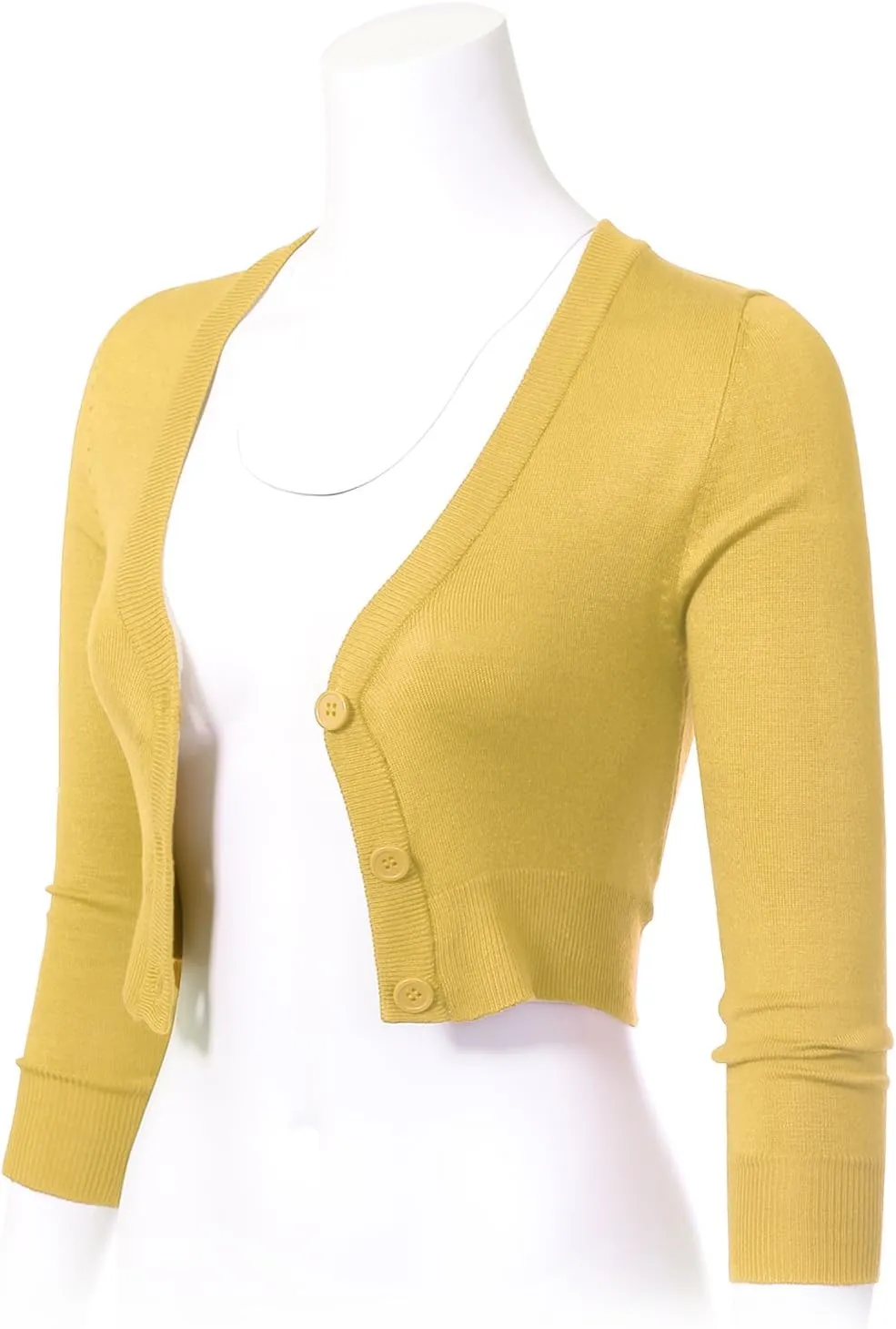 Allsense Women's 3/4 Sleeve Button-Down V-Neck Cropped Bolero Shrug Cardigan