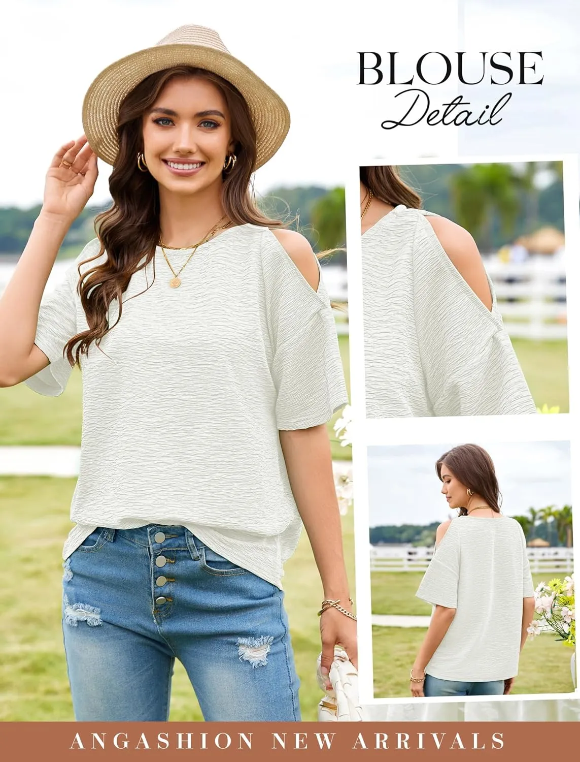 Angashion Womens Cold Shoulder Tops Summer - Casual Short Sleeve T Shirts Fashion Crewneck Fit Basic Blouses