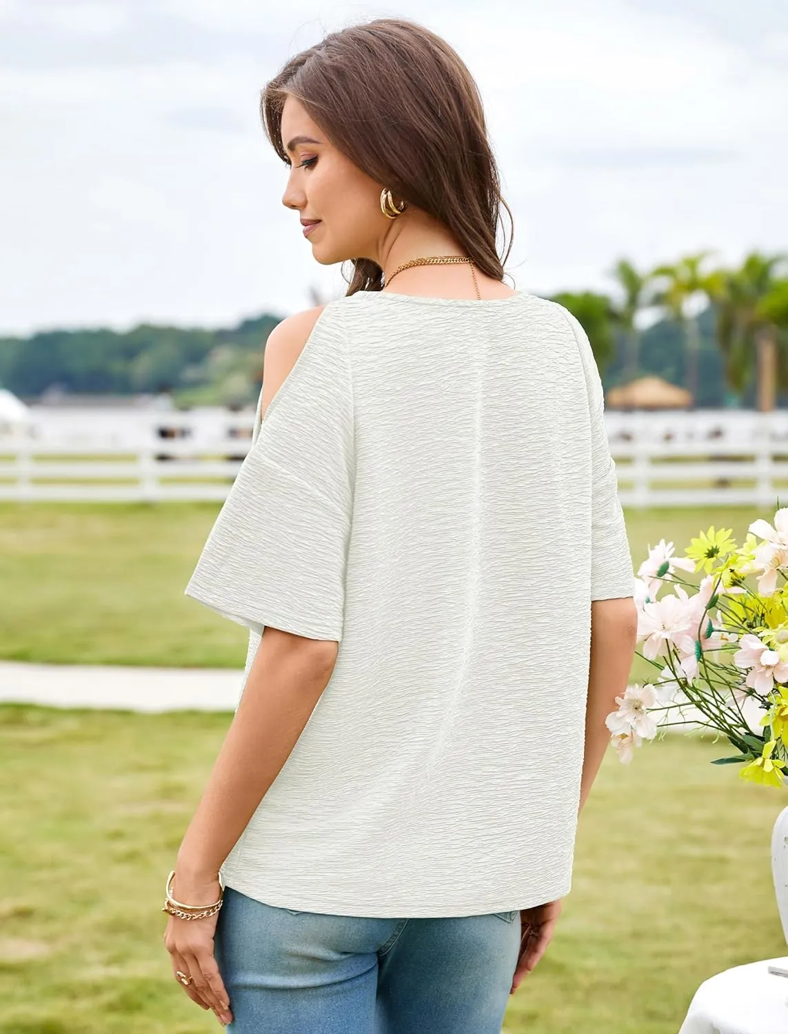 Angashion Womens Cold Shoulder Tops Summer - Casual Short Sleeve T Shirts Fashion Crewneck Fit Basic Blouses