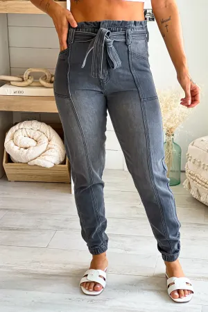 Black Denim Paperbag Joggers