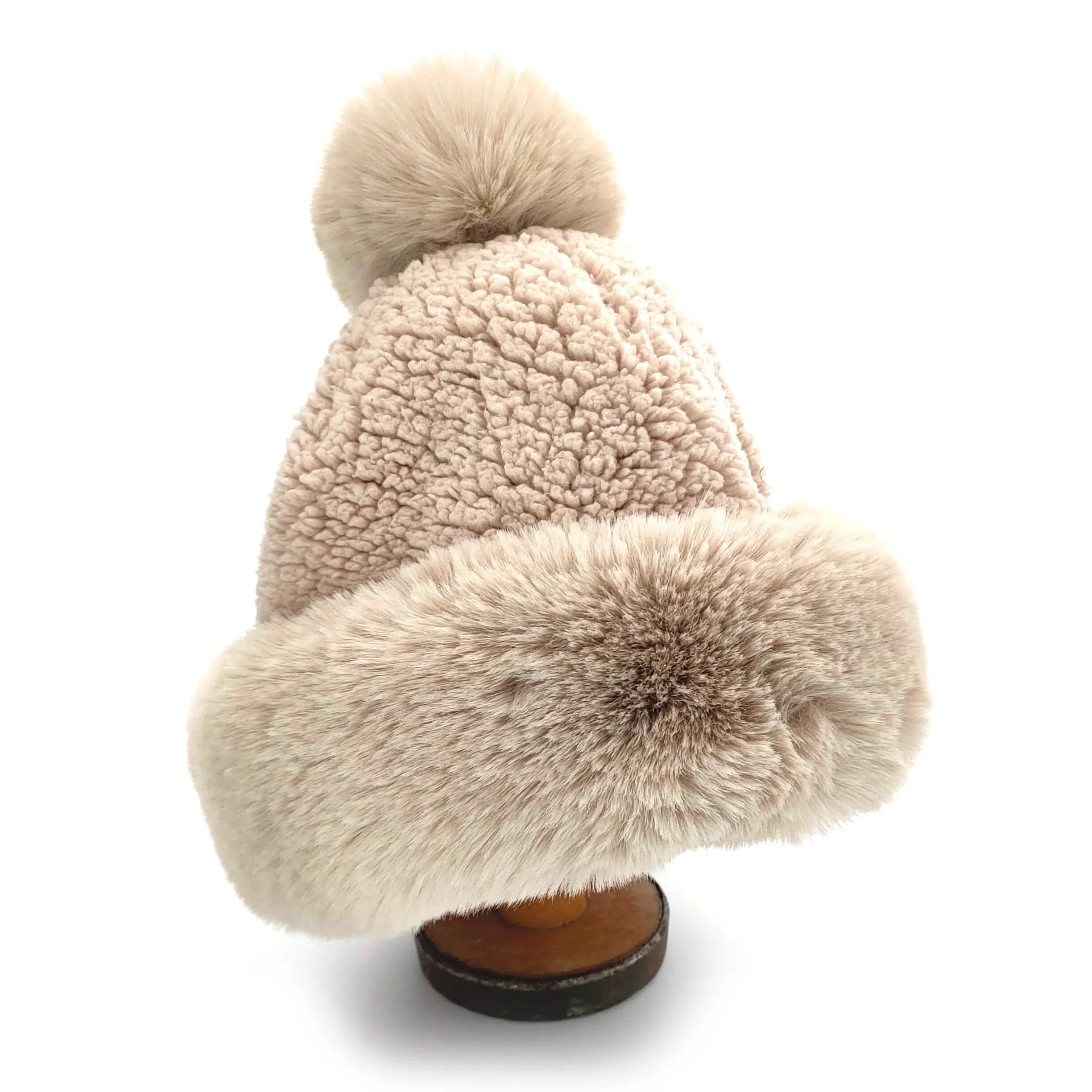 Black Ginger Cream Faux Fur Bobble Hat - 735-821