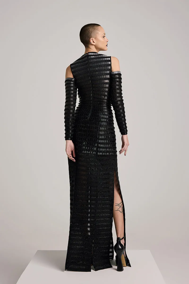BLACK GRADIENT GLASS AND LUREX MAXI DRESS