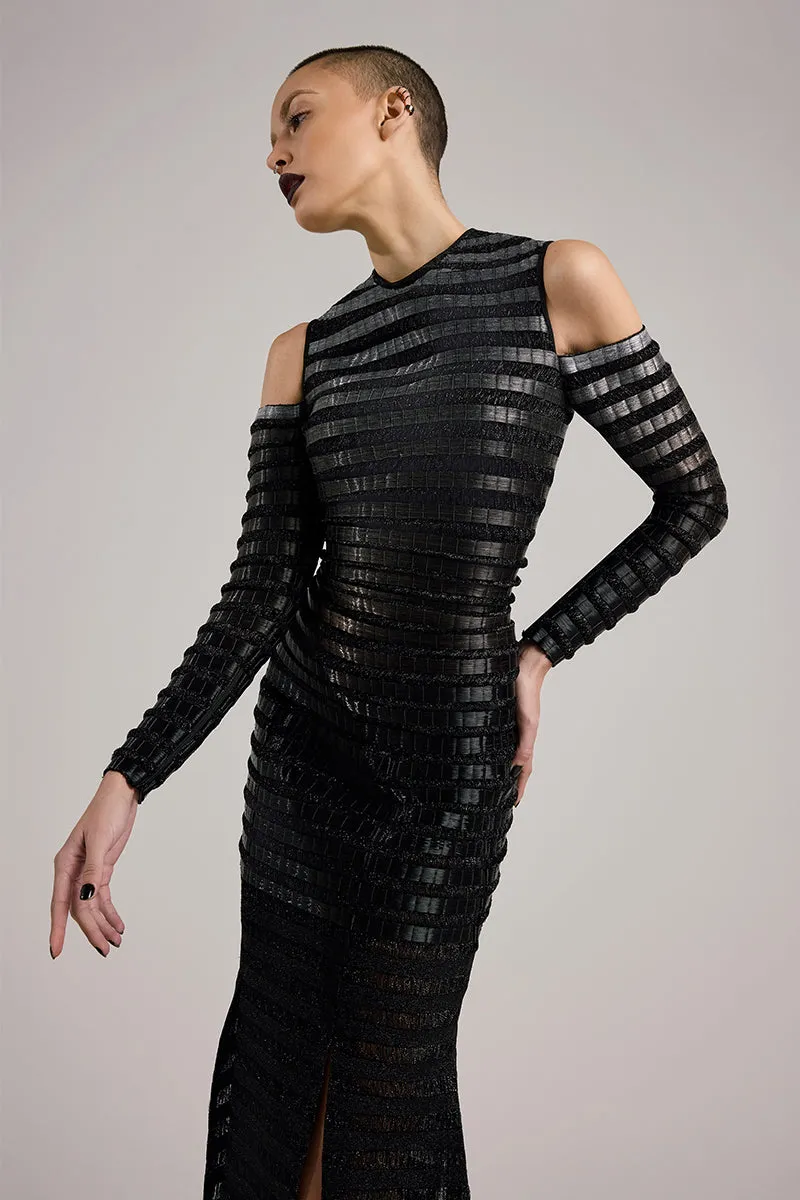 BLACK GRADIENT GLASS AND LUREX MAXI DRESS