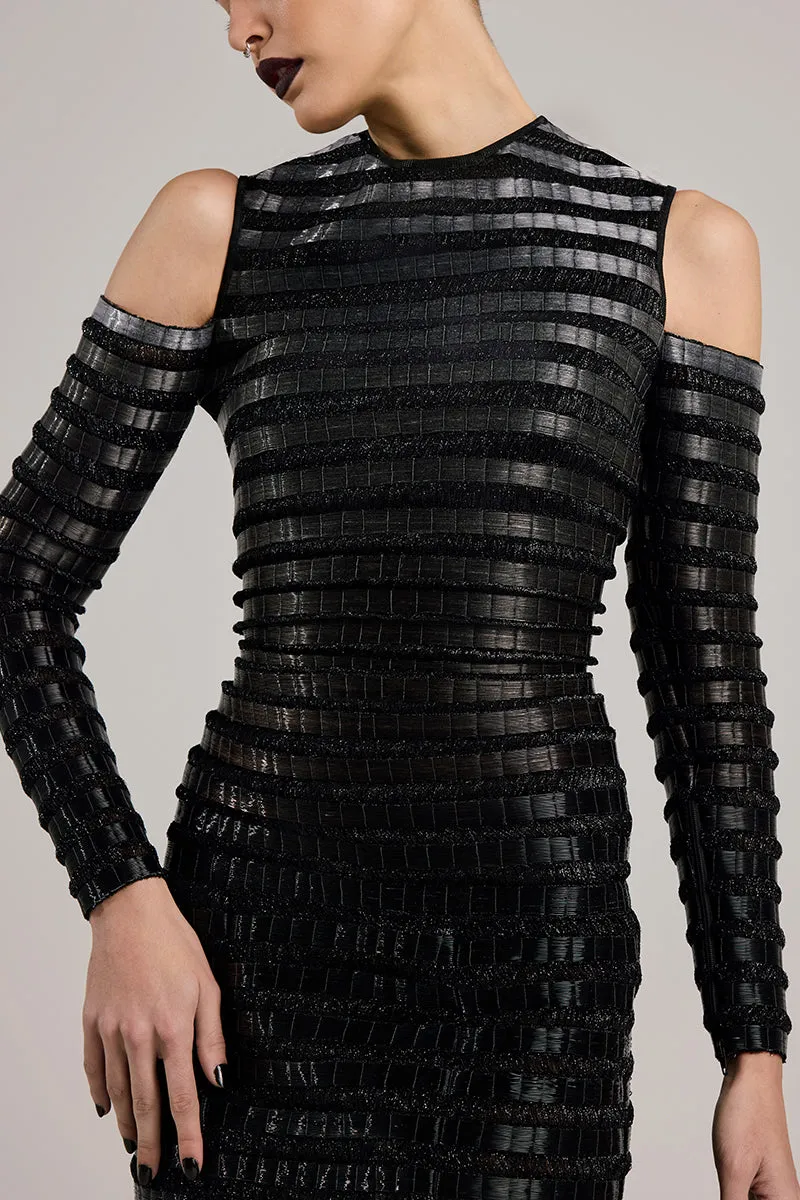 BLACK GRADIENT GLASS AND LUREX MAXI DRESS
