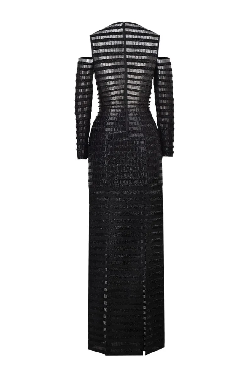 BLACK GRADIENT GLASS AND LUREX MAXI DRESS