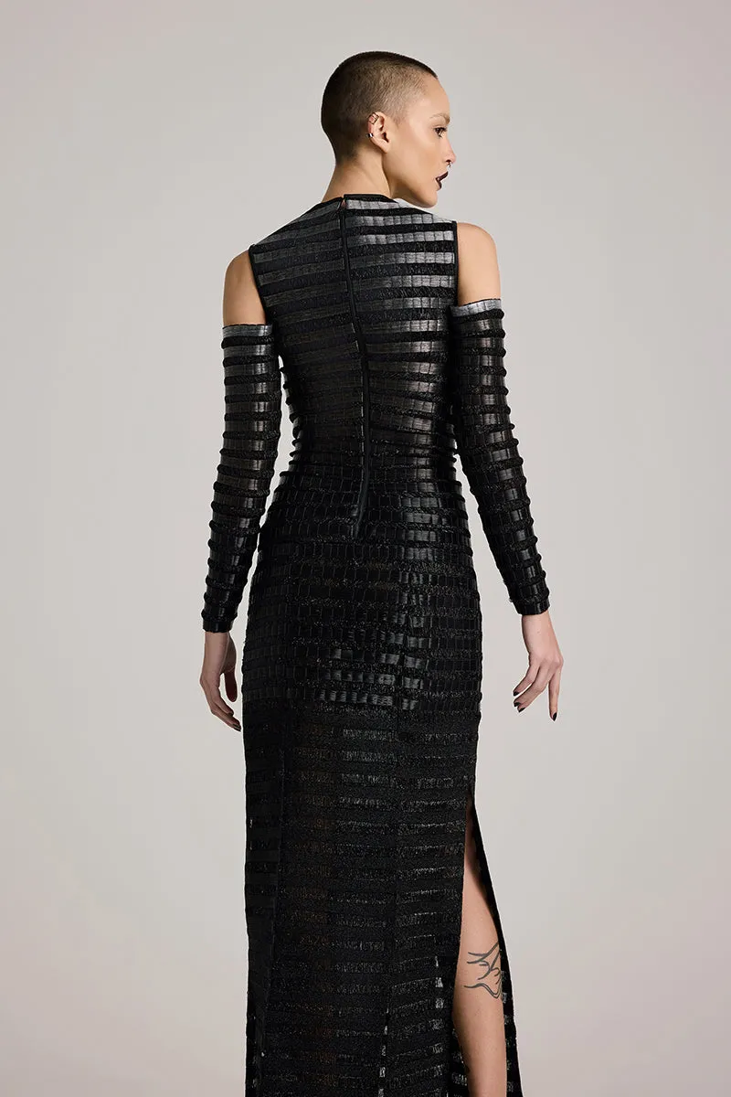 BLACK GRADIENT GLASS AND LUREX MAXI DRESS