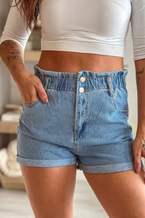 Blue Denim Paperbag Shorts