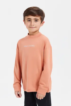 Boys Orange Turtle Neck T-Shirt With Slogan Print