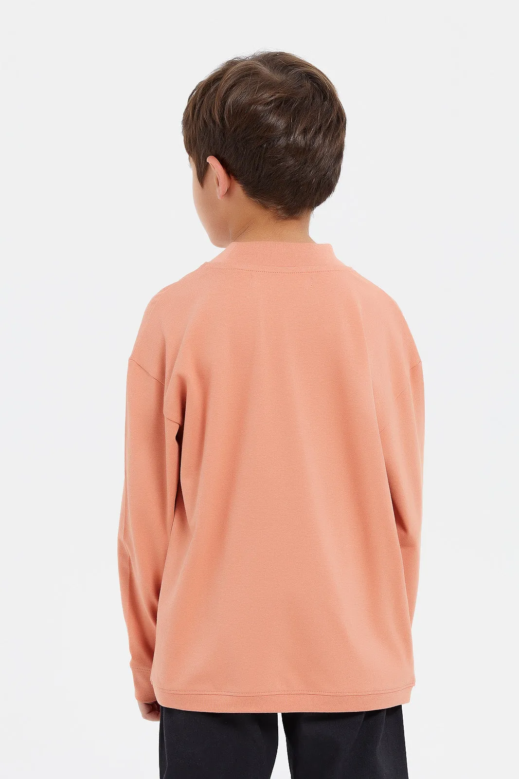 Boys Orange Turtle Neck T-Shirt With Slogan Print