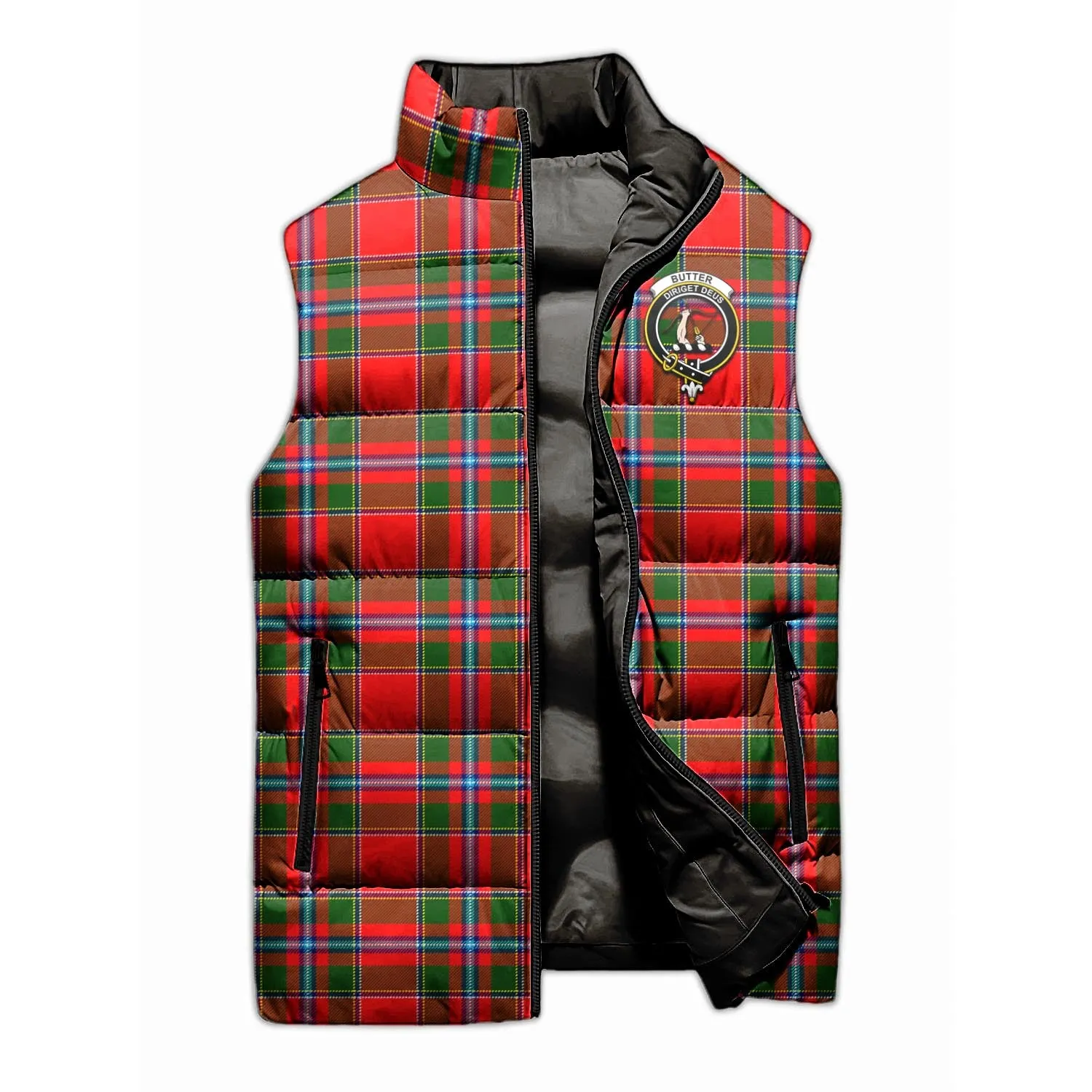 Butter Tartan Sleeveless Puffer Jacket with Family Crest