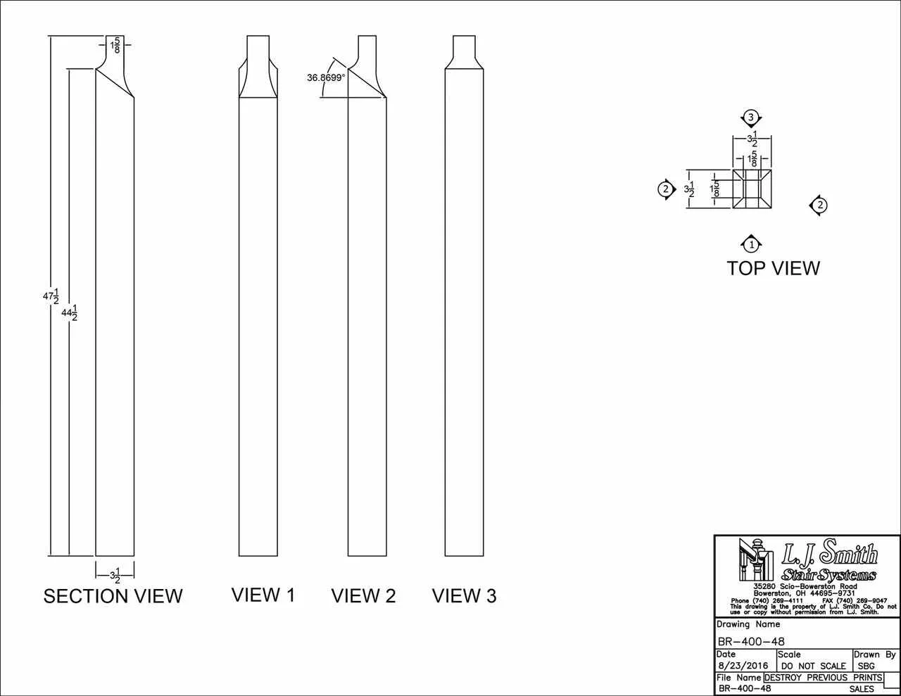 Cable or Tube System - Wood Newel - RakeBlank Newel - BR-400-48
