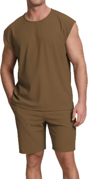 Cakulo Mens Summer 2 Piece Outfits Sleeveless Muscle Tank Tops Athletic Casual Beach Shirts and Shorts Set