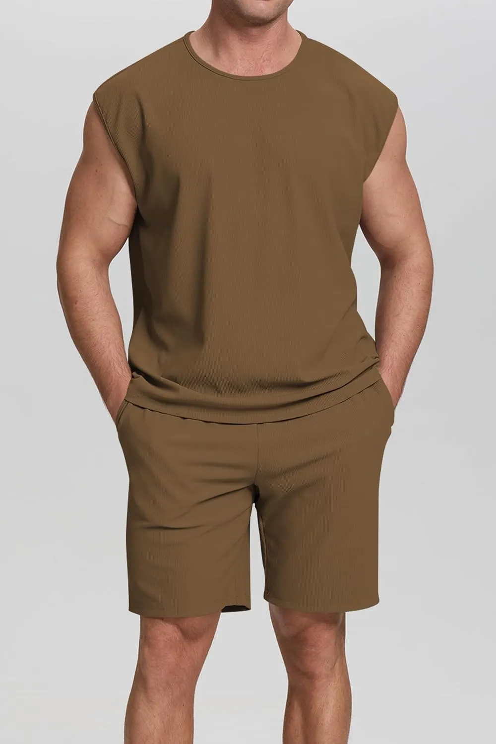Cakulo Mens Summer 2 Piece Outfits Sleeveless Muscle Tank Tops Athletic Casual Beach Shirts and Shorts Set