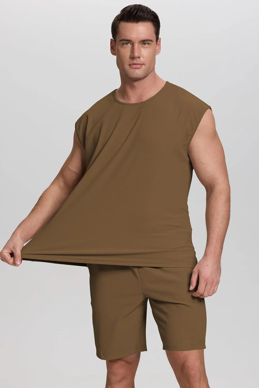 Cakulo Mens Summer 2 Piece Outfits Sleeveless Muscle Tank Tops Athletic Casual Beach Shirts and Shorts Set