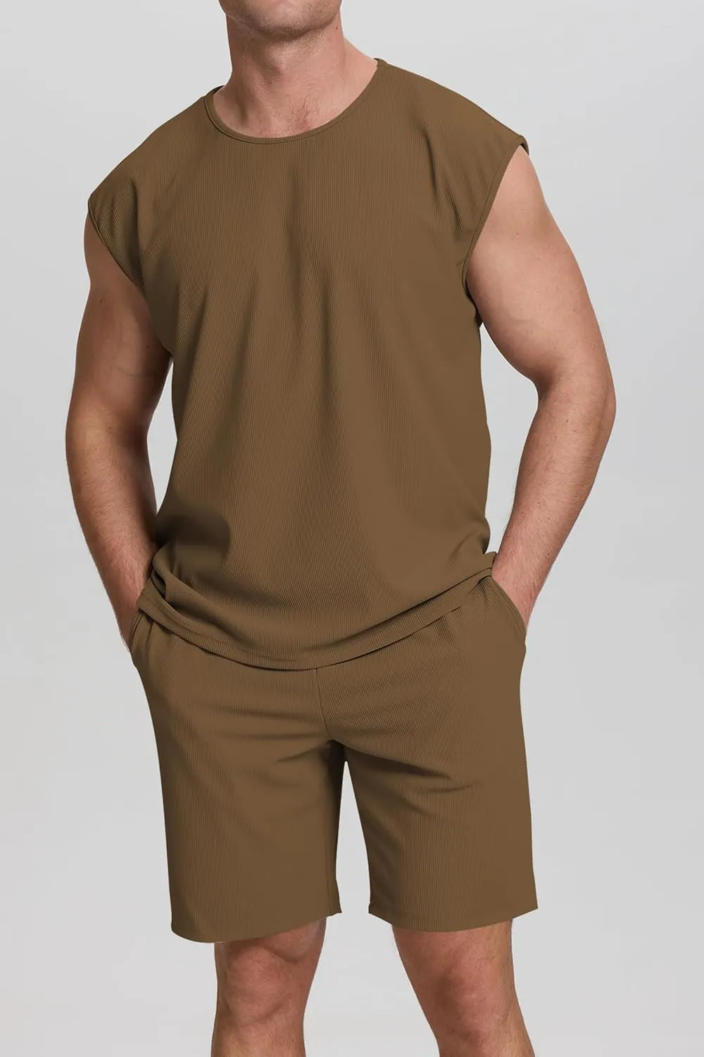 Cakulo Mens Summer 2 Piece Outfits Sleeveless Muscle Tank Tops Athletic Casual Beach Shirts and Shorts Set