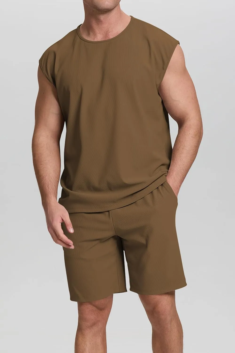 Cakulo Mens Summer 2 Piece Outfits Sleeveless Muscle Tank Tops Athletic Casual Beach Shirts and Shorts Set