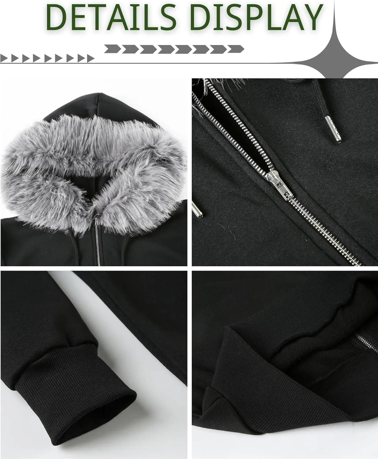 CORIRESHA Women Faux Fur Trim Hoodie Zip Up Long Sleeve Y2k Aesthetics Cropped Sweatshirt