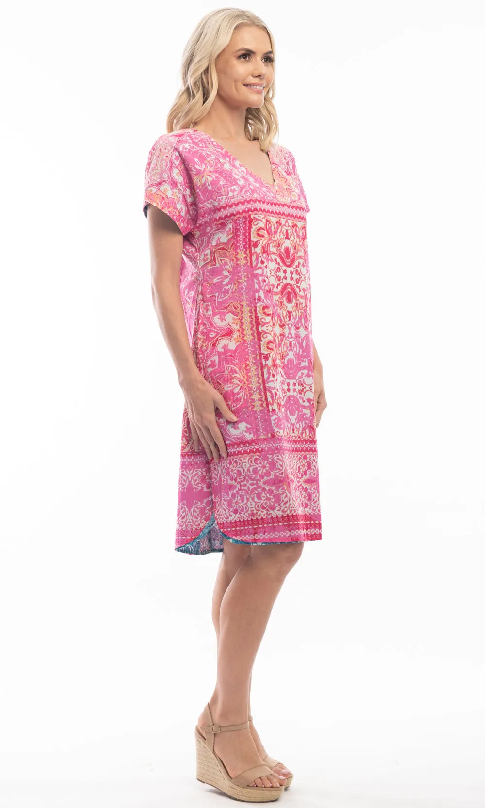 Cotton Dress Shift Short Sleeve Reversible Kotor