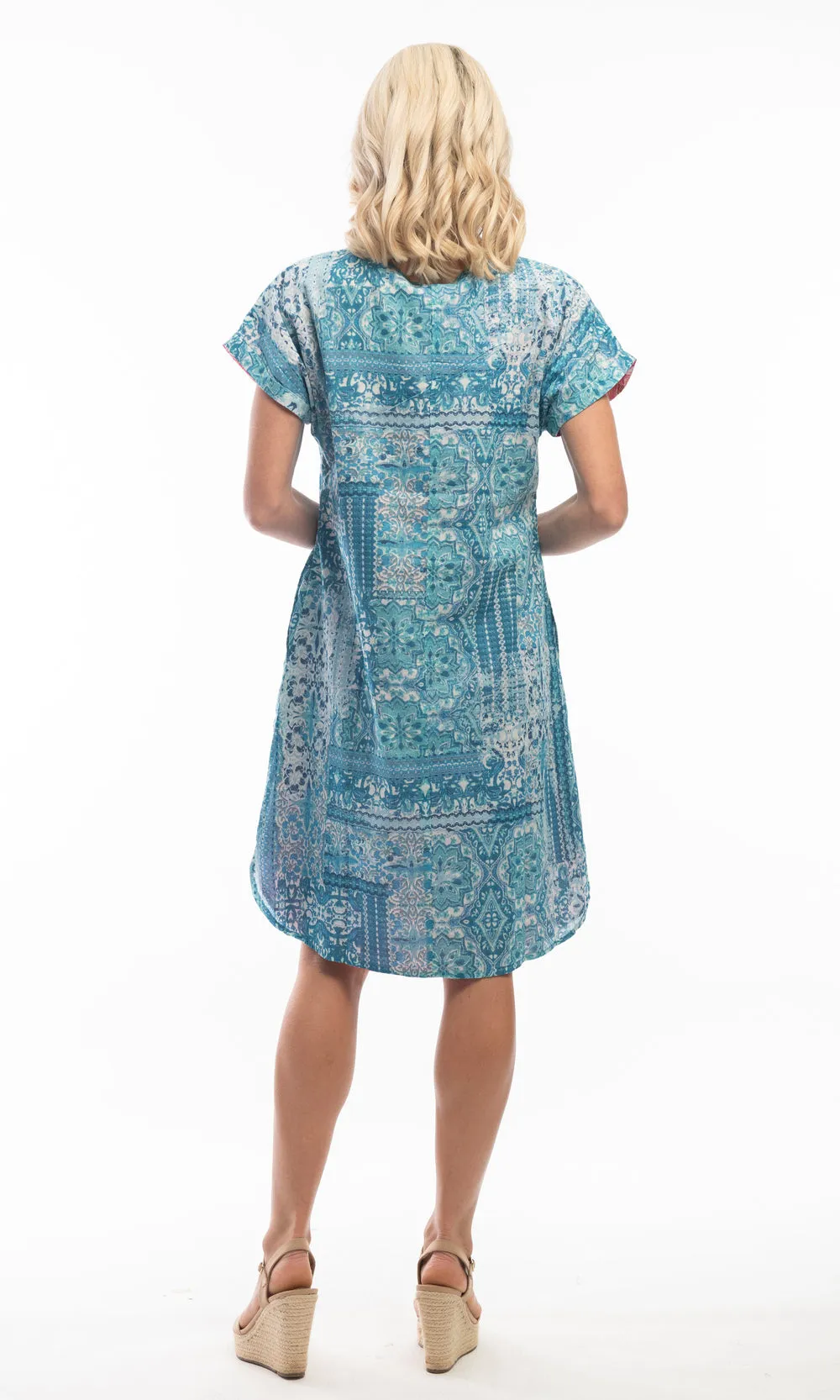 Cotton Dress Shift Short Sleeve Reversible Kotor