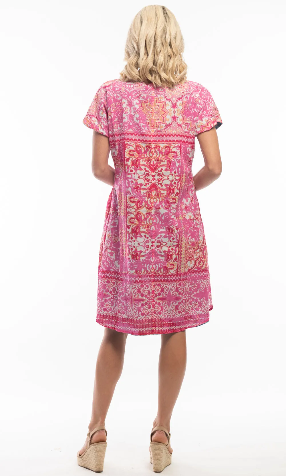 Cotton Dress Shift Short Sleeve Reversible Kotor