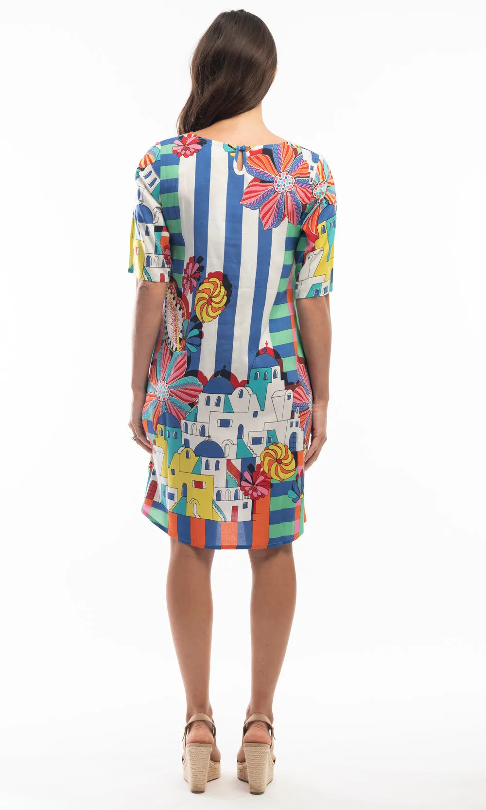 Cotton Dress Shift Short Sleeve Reversible Oia