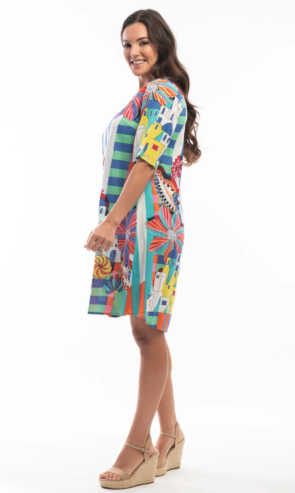 Cotton Dress Shift Short Sleeve Reversible Oia