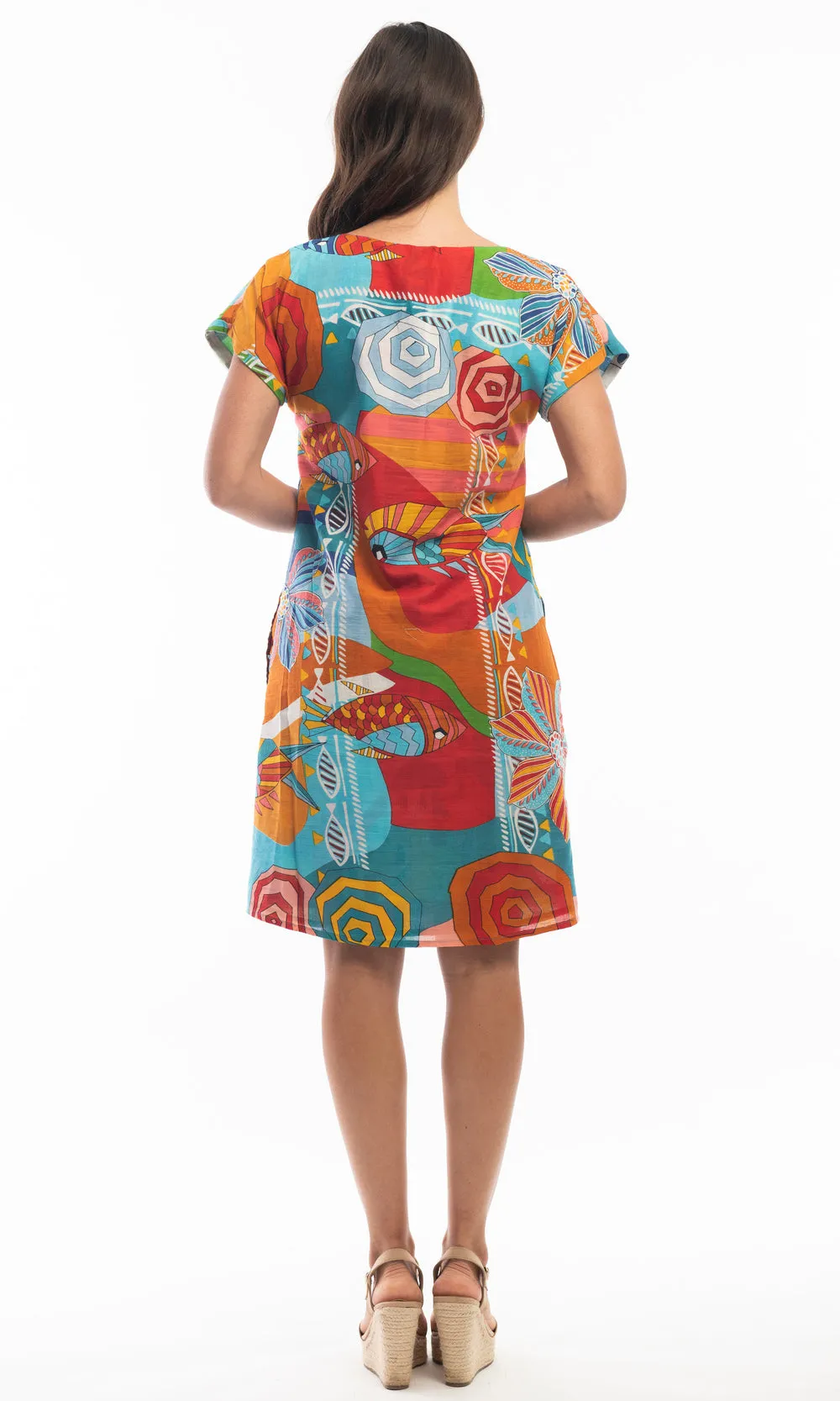 Cotton Dress Shift Short Sleeve Reversible Oia