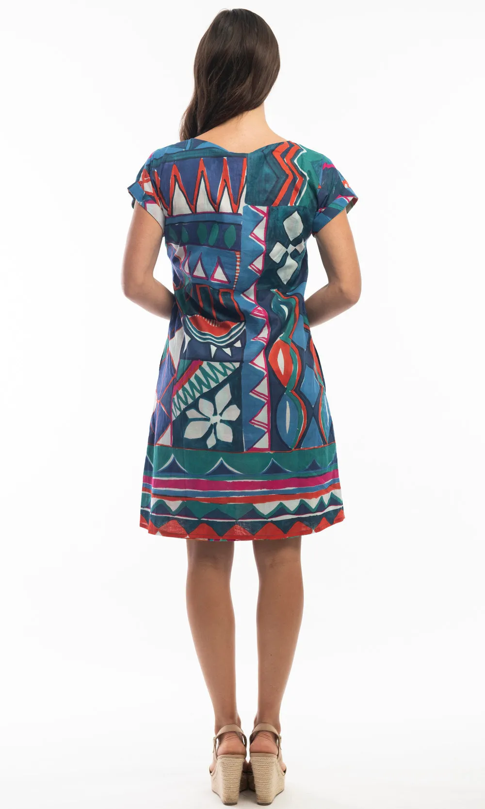 Cotton Dress Shift Short Sleeve Reversible Tauber
