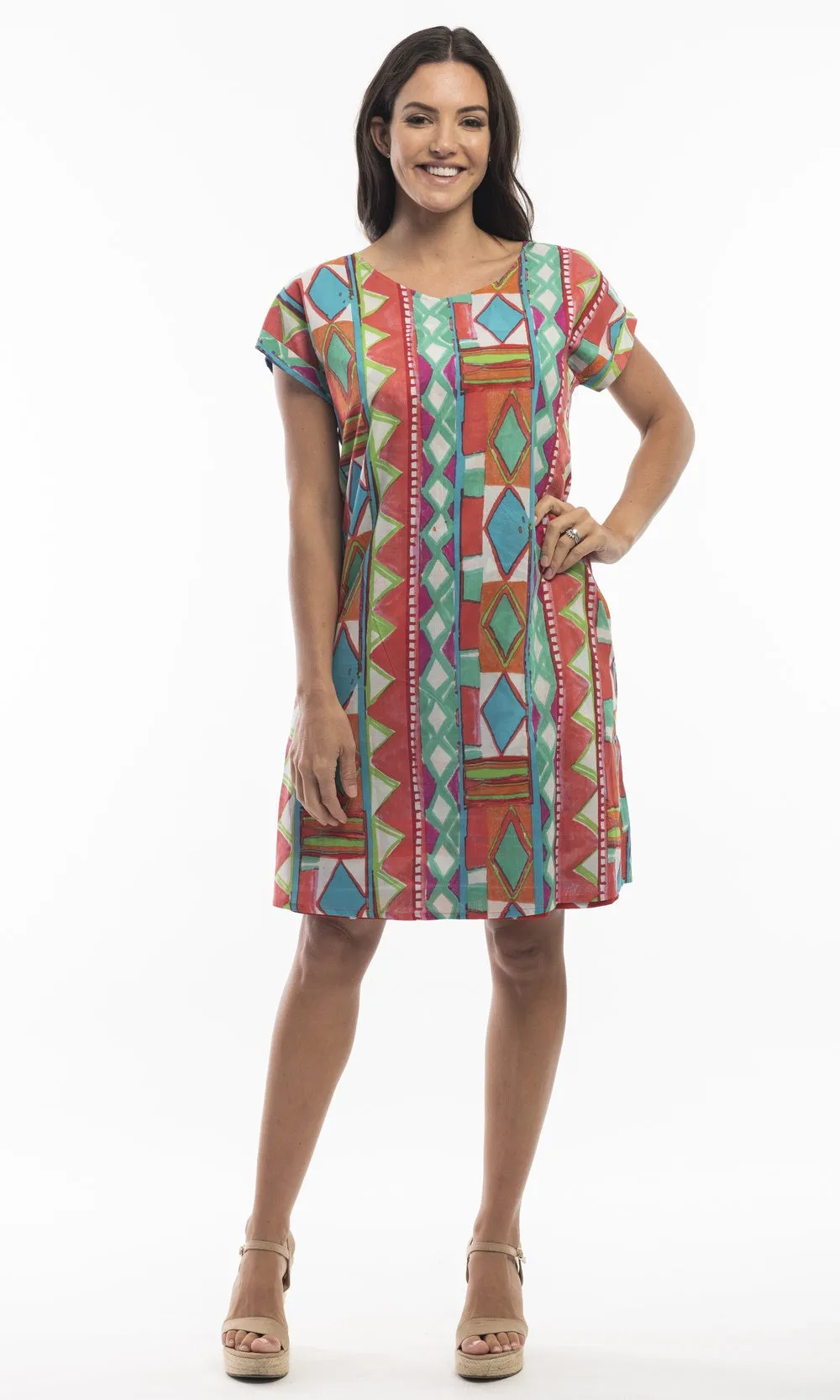 Cotton Dress Shift Short Sleeve Reversible Tauber