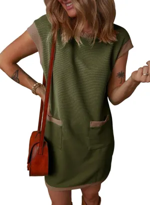 Dokotoo Women's Casual Summer Dresses Fashion Cap Sleeve Color Block Crewneck Shift Tshirt Mini Dress