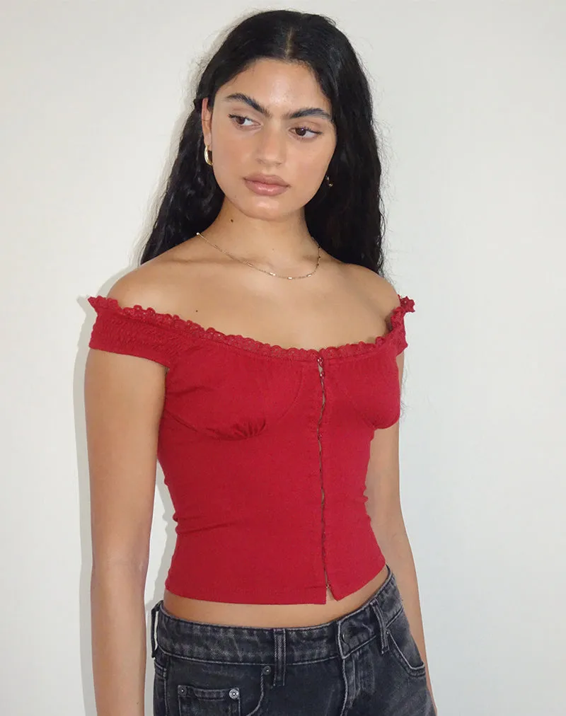 Dovica Lace Trim Corset Top in Adrenaline Red