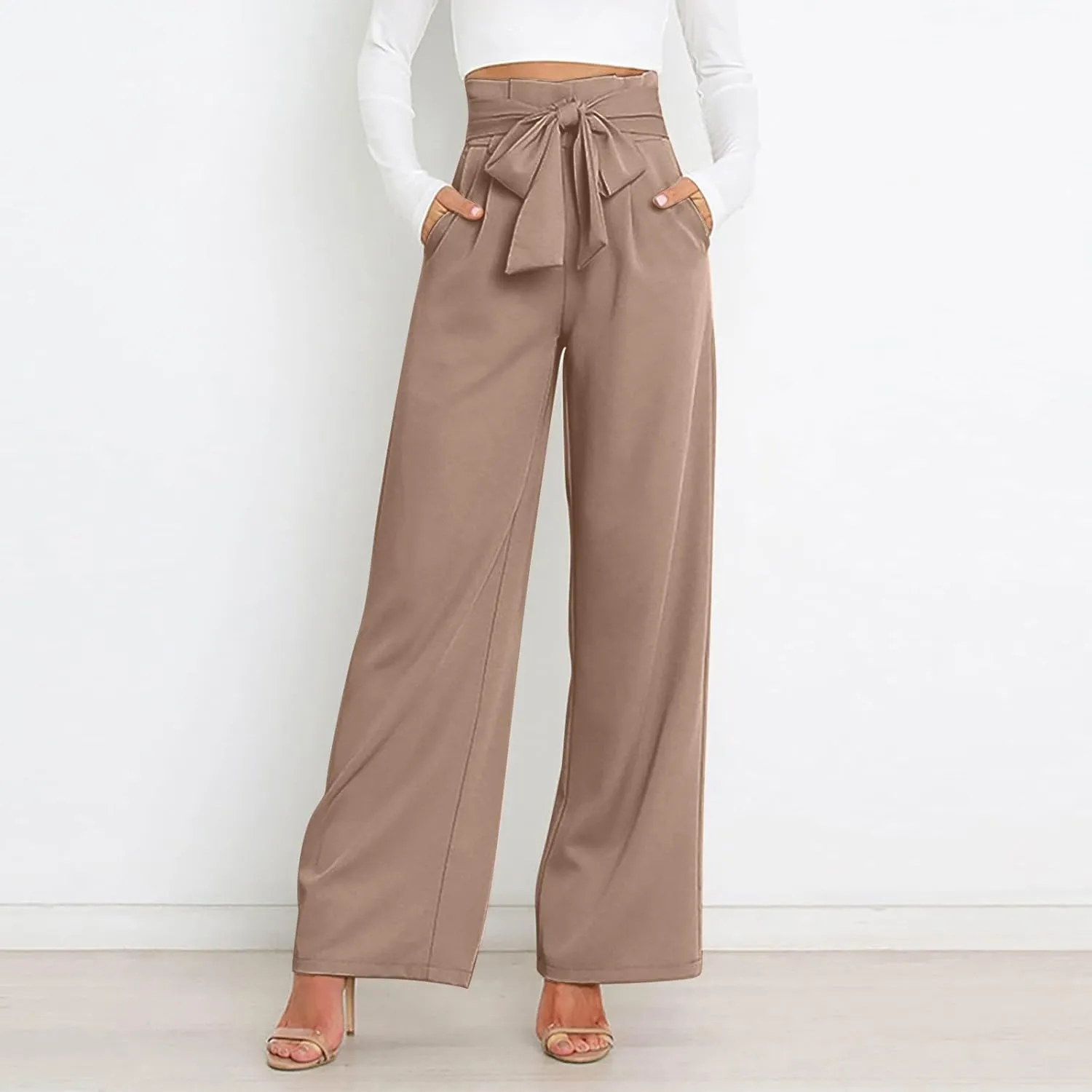 Dress Pants Women High Waisted Straight Leg Wide Leg Dress Pants Business Casual Trousers With Removable Belt Pant