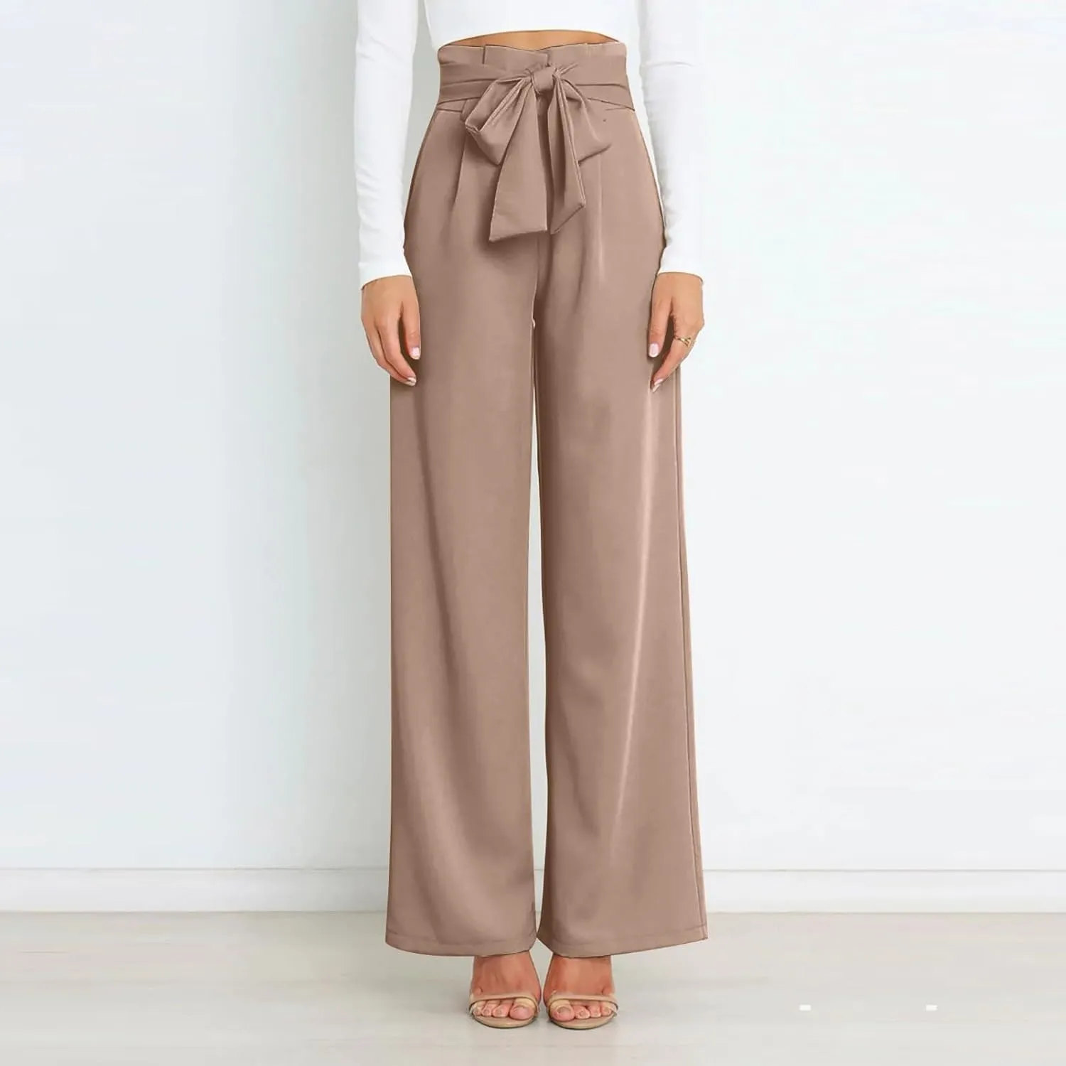 Dress Pants Women High Waisted Straight Leg Wide Leg Dress Pants Business Casual Trousers With Removable Belt Pant