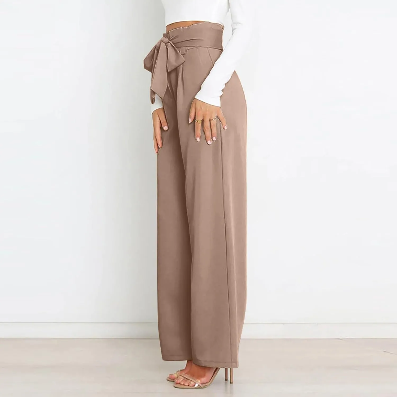 Dress Pants Women High Waisted Straight Leg Wide Leg Dress Pants Business Casual Trousers With Removable Belt Pant